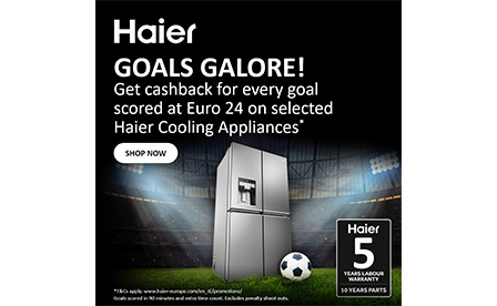Get cashback for every goal scored at Euro 24 on selected Haier Cooling Appliances