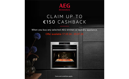 Claim up to €150 Cashback when you buy selected AEG kitchen or laundry appliances