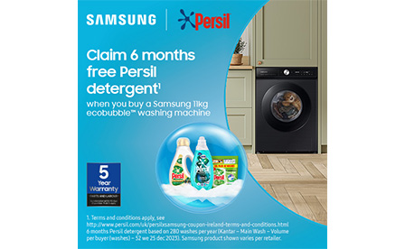 Claim 6 months’ free Persil Detergent when you purchase an 11kg Samsung Washing Machine
